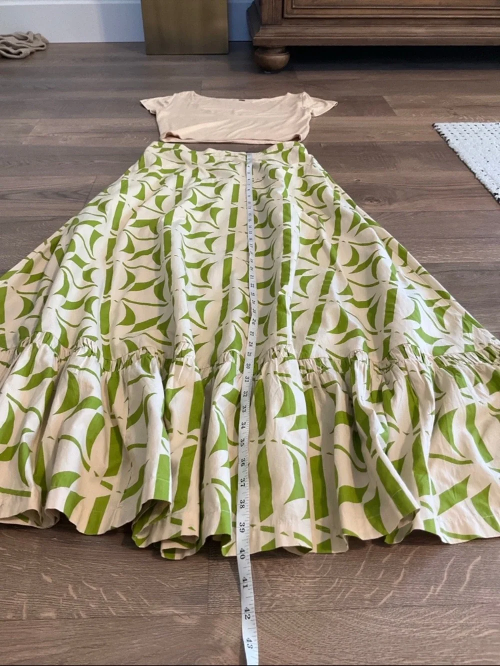 Free People Kenny Set w/ cropped cream tee and green print maxi skirt, S - Picture 12 of 12